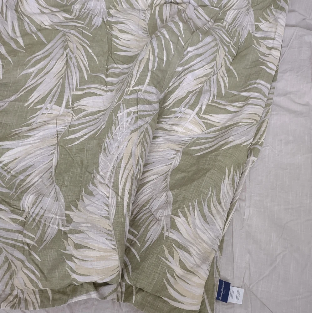 Tommy Bahama Cotton Tropical Palm Leaves Natural Green Beige Comforter